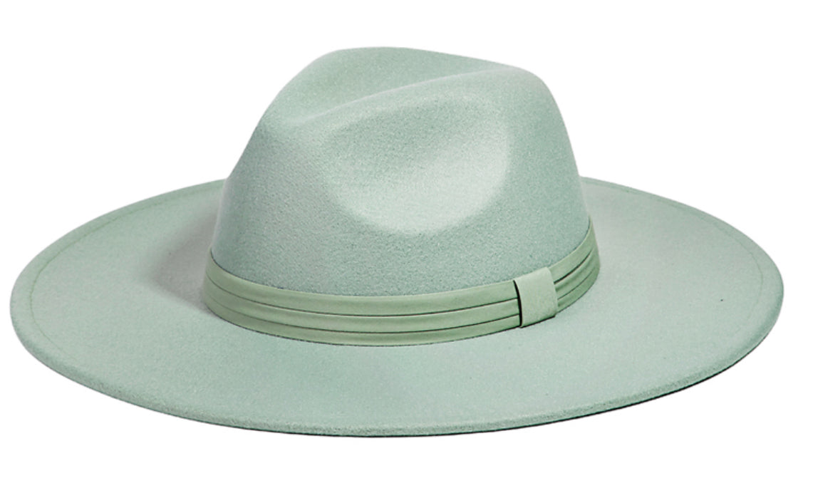 Minty | Wide Brim Hat | Mint Colored | Hand Burned Florals