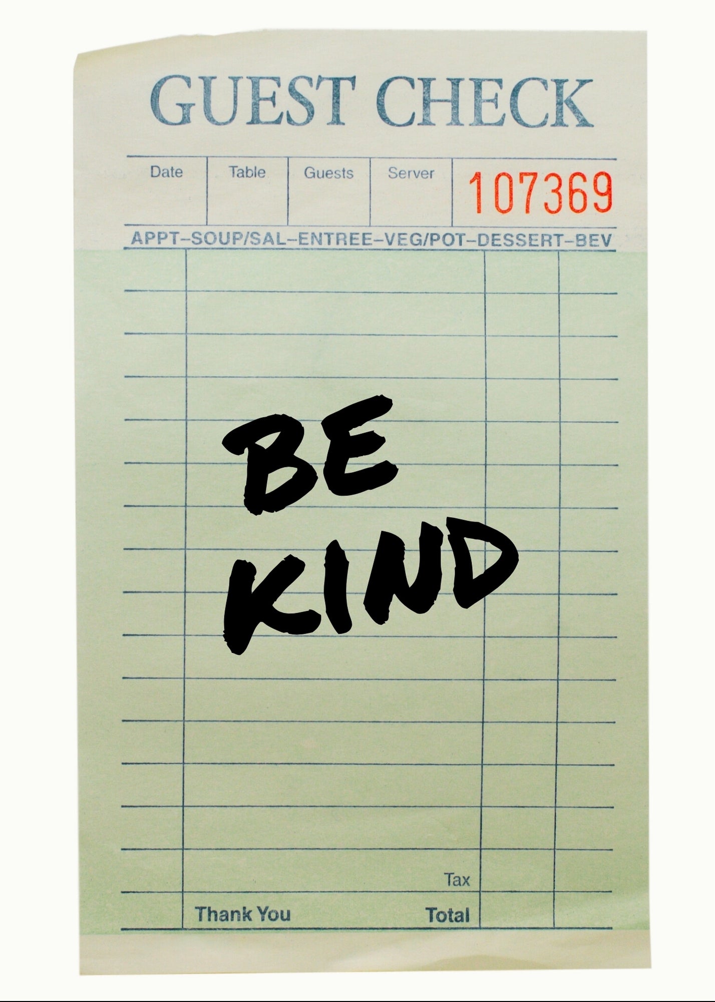 Be Kind - Guest Check Print