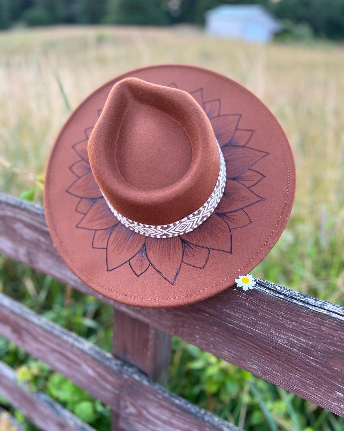 In Full Bloom | Wide Brim Hat | Rancher Hat | Hand Burned Hat