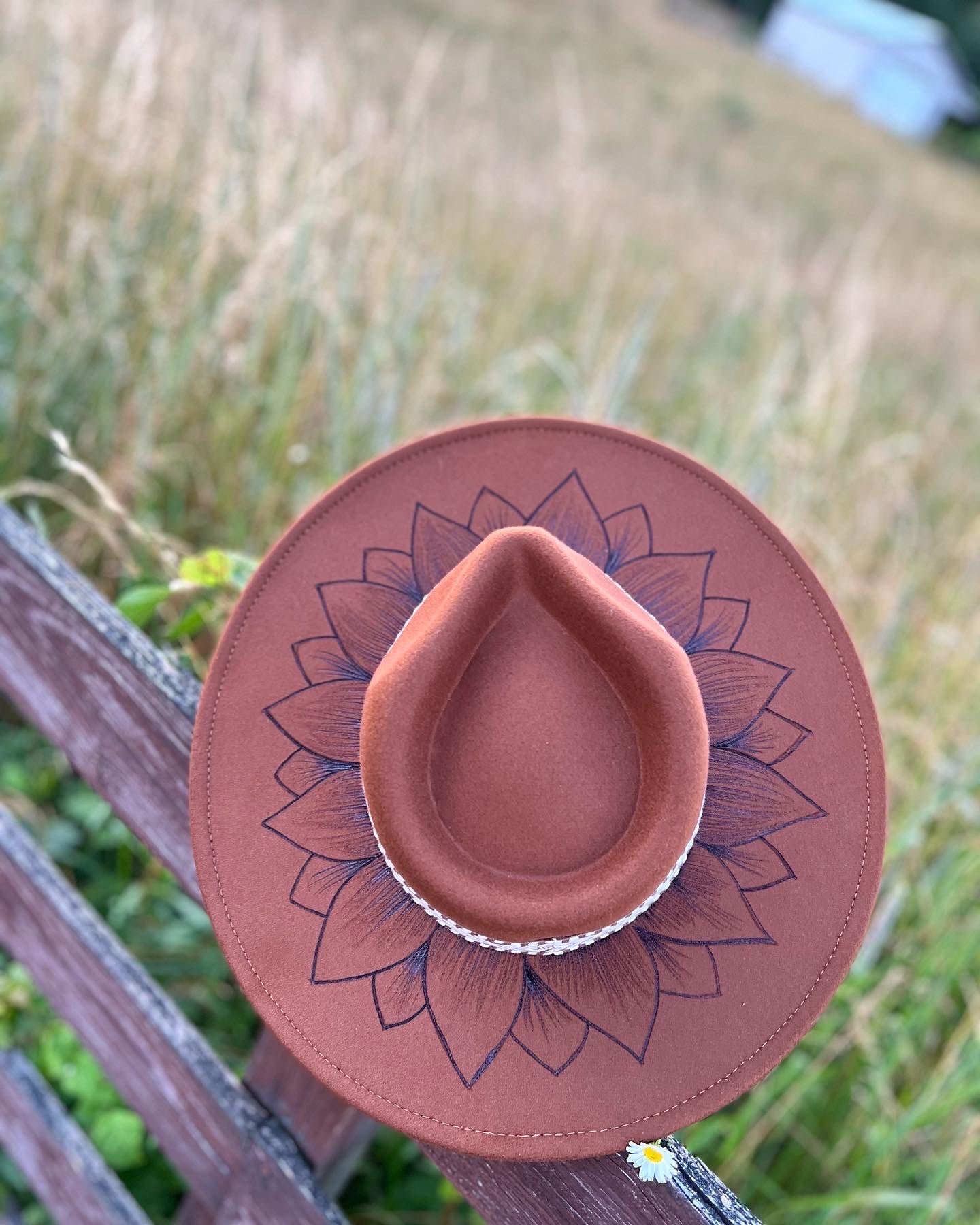 In Full Bloom | Wide Brim Hat | Rancher Hat | Hand Burned Hat