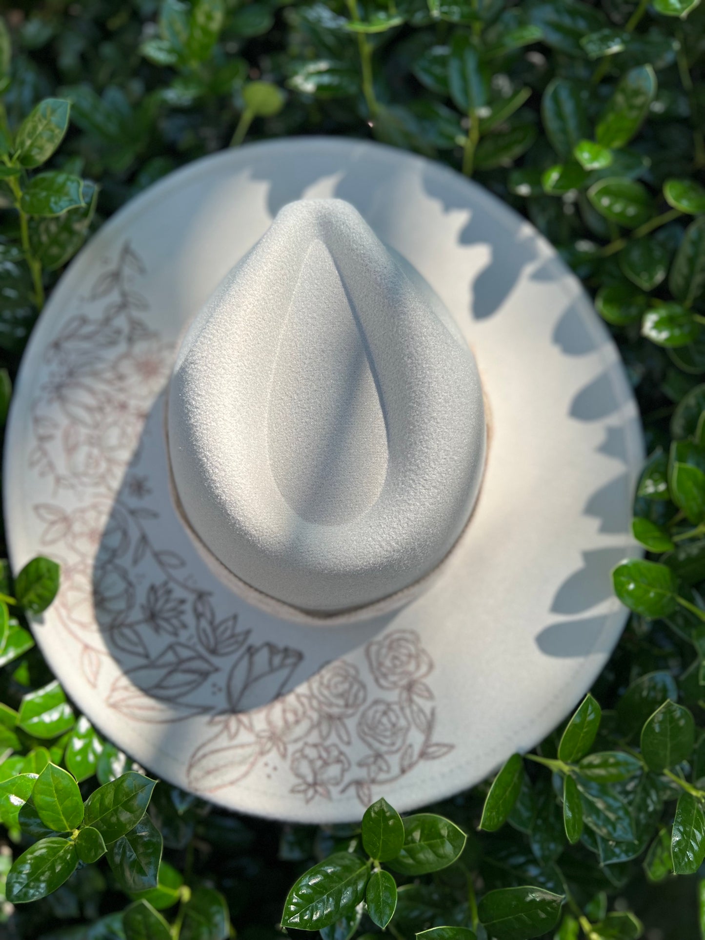 Minty | Wide Brim Hat | Mint Colored | Hand Burned Florals