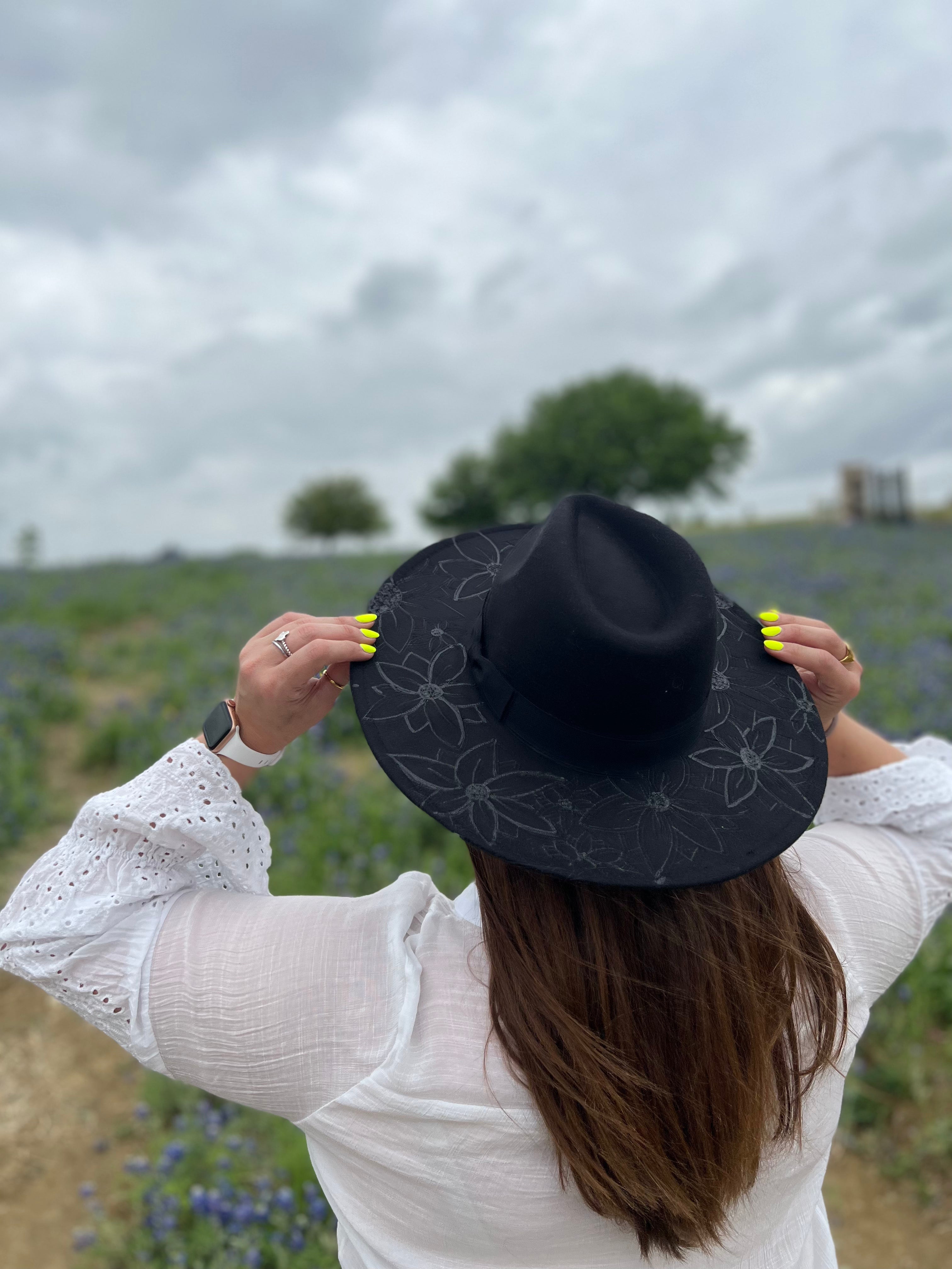 Black Record | Wide Brim Hat | Custom Hat | Rancher Hat | Custom Rancher Hat | Burned Hat